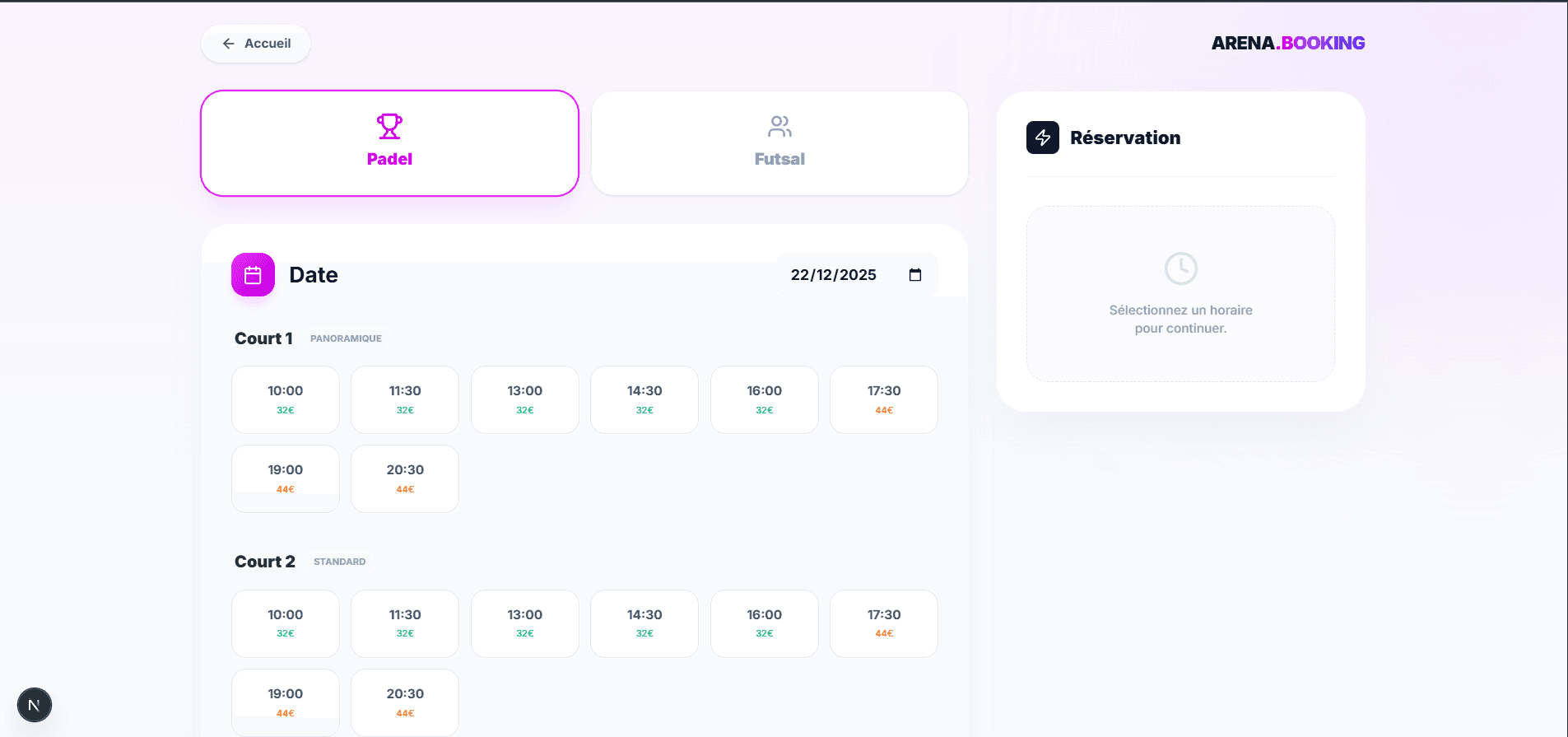 Système de réservation Arena