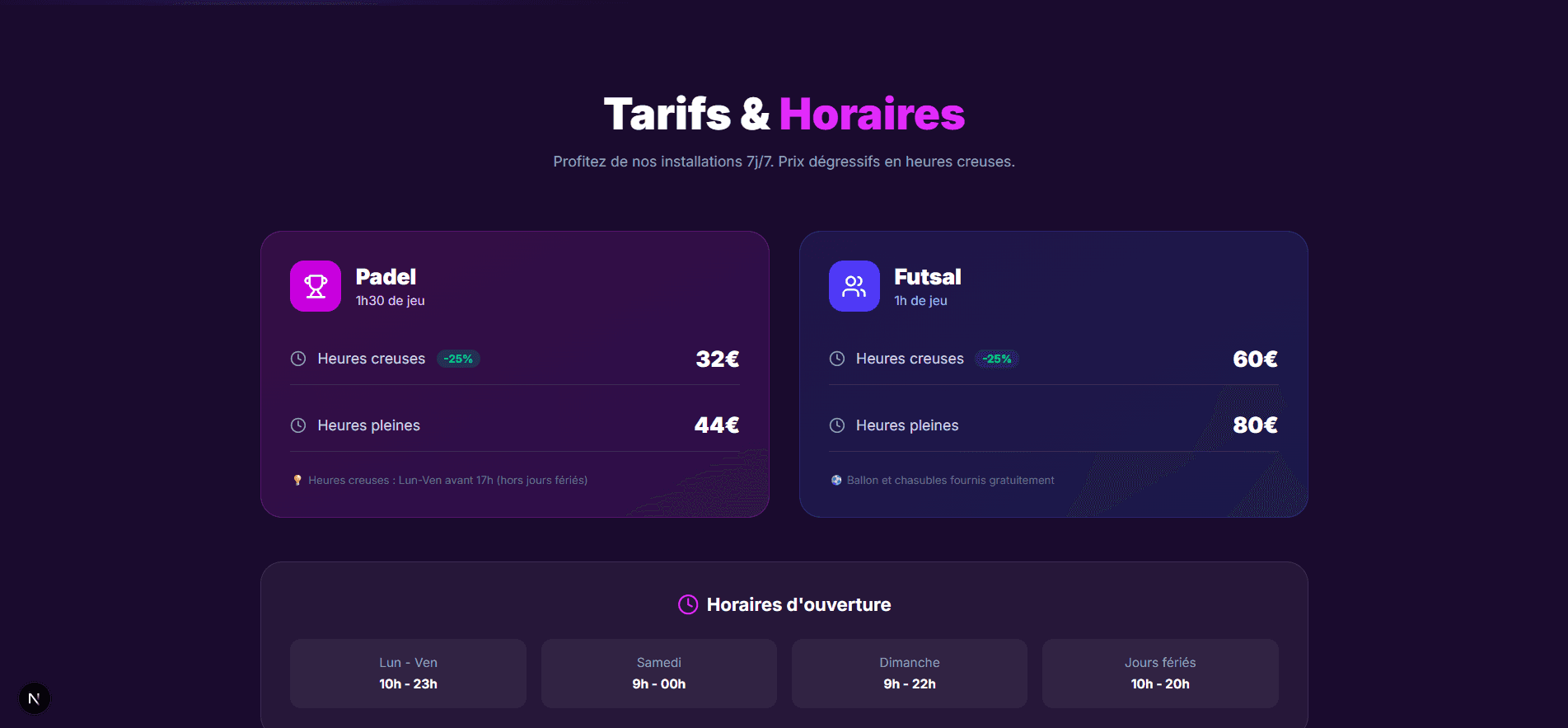 Tarifs et horaires Arena